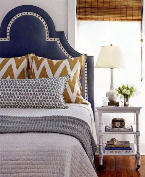 Navy and gold bed