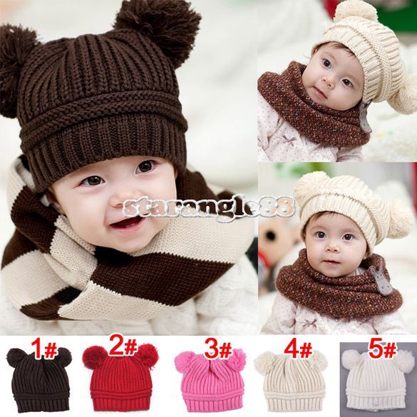 New Fashion Korean Baby Love Dual Ball Girls/Boys Wool knit sweater Cap Hat | eB