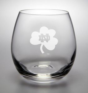 Notre Dame Fighting Irish Shamrock Deep Etched Stemless Wine Glass