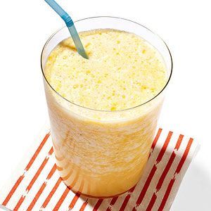 Orange Smoothie. Loved it!!!! – 1 orange, 1 cup ice cubes, 1/2 cup milk, 1 tsp h