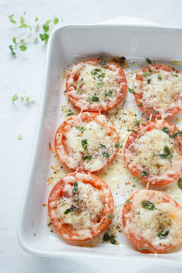 Parmesan baked tomatoes. Yum! On baking sheet place 2 sliced medium tomatoes, 1/