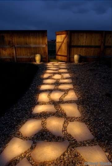 Pathway with rocks painted with glow in the dark paint (Rust-Oleum Glow in the D