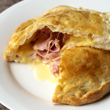 Quick and easy lunch – Grands biscuits made into a ham & cheese pocket.