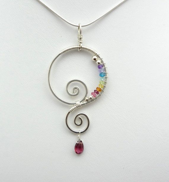Rainbow Chakra Spiral Wire Wrapped Pendant by TwistedBlissDesigns, $48.00