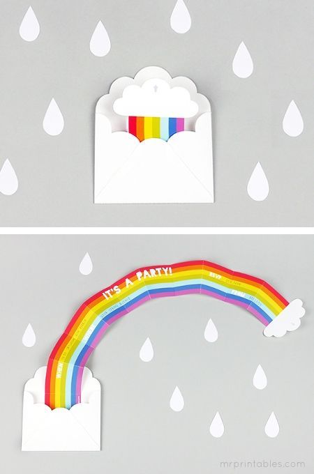 Rainbow surprise printable party invitation