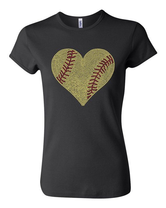 Softball Heart Women's Rhinestone TShirt by SportsBlingandMore, $21.00