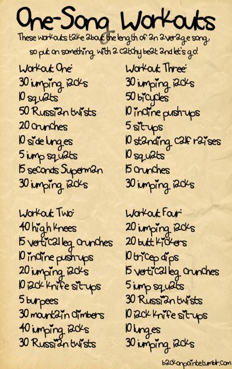 Some workouts that should take you about 3 or 4 minutes, so put on a song with a