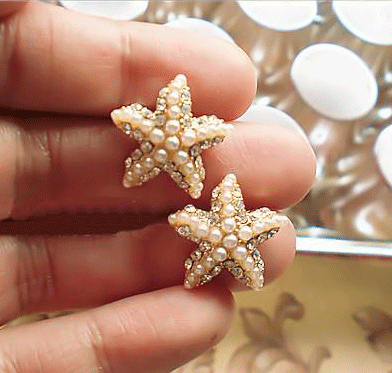 Star fish pearl earrings