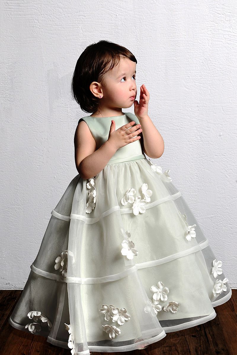 Straps empire waist floor-length satin dress for flower girl