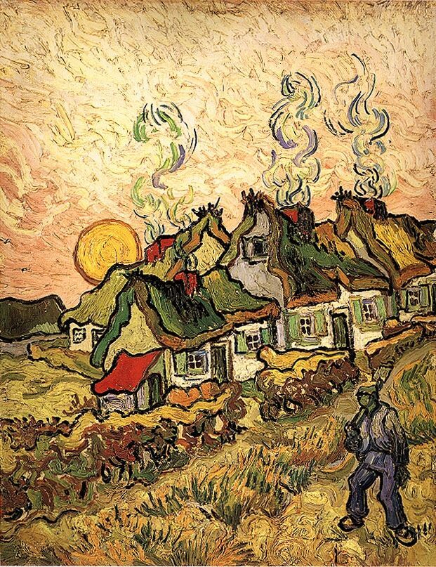 Thatched Cottages in the Sunshine Reminiscence of the North – Vincent van Gogh