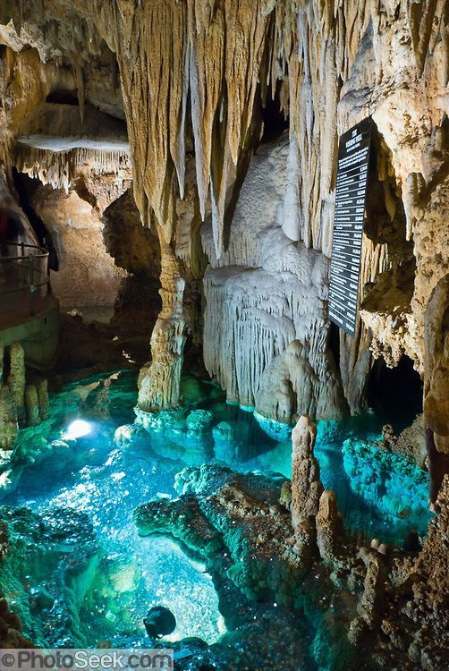 The Wishing Well glows blue-green at Luray Caverns, Virginia, USA