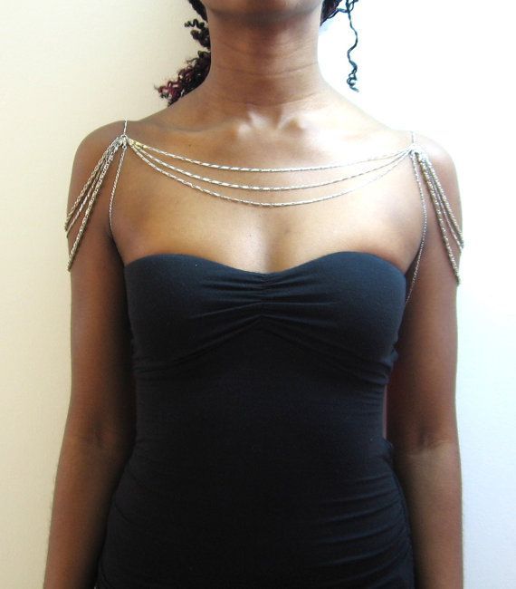 Three layer silver chain shoulder necklace W/ by BlueRoseByTemi, $43.00