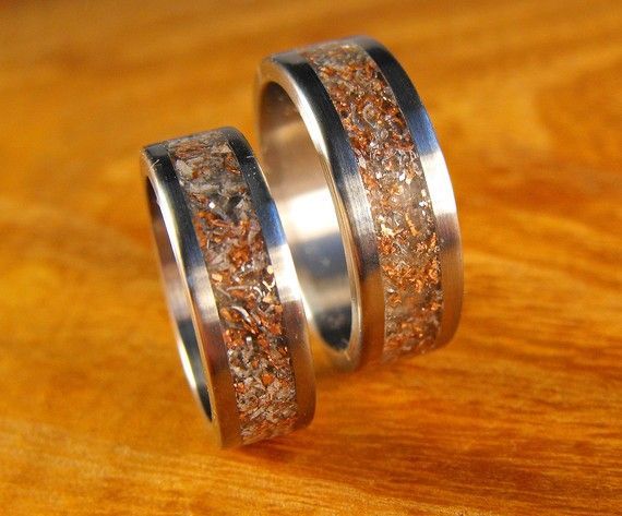 Titanium Wedding Band Set Custom Engraved Junk Rings by robandlean, $255.00