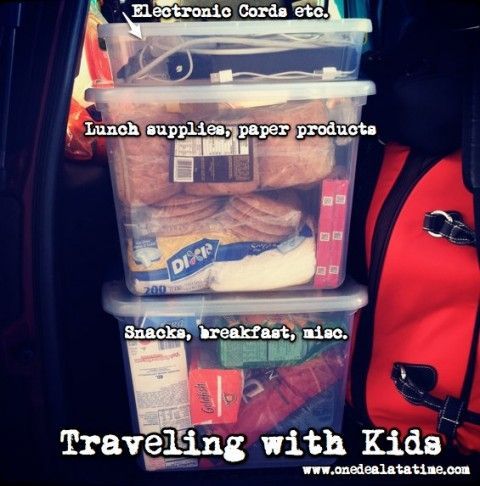 Traveling with kids – how to pack the car – LOVE THE BOX FOR CORDS!
