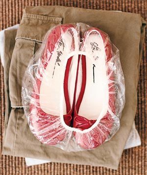Use a shower cap pack shoes and keep the soles from touching your clothes »
