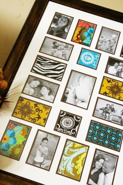 Use fabrics to fill empty picture frame spots. Love this!