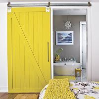 basement bathroom: yellow and grey.