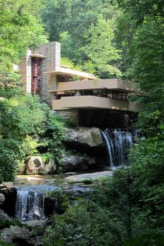 #forest #home #house #water #waterfall #architecture