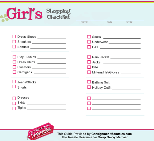 girls shopping checklist for back to school or spring clothing shopping #consign
