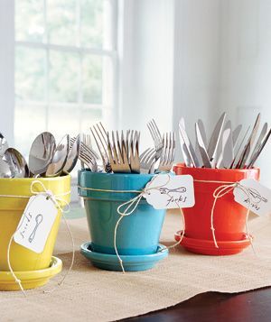 great way to display silverware, flower pots
