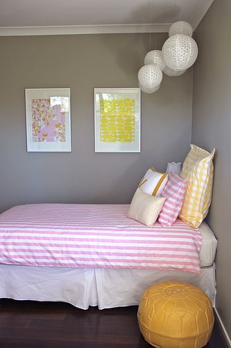 grey gray pink yellow kids bedroom girls room decor