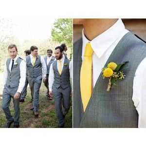 grey vest with deep purple tie for grooms men and groom in jacket