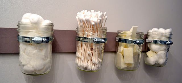 made this for makeup brushes and cotton balls…Mason Jar Storage