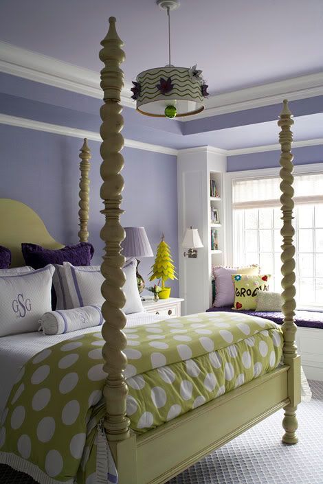 purple white and green for a girls room – I am obsessed with the large polka dot