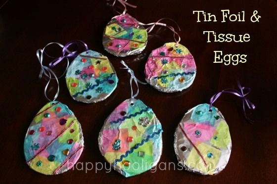 tin foil and tissue eggs  – happy hooligans