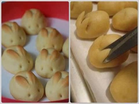 "Bunny Buns"… so simple.  Make or buy dough for dinner rolls.  Snip