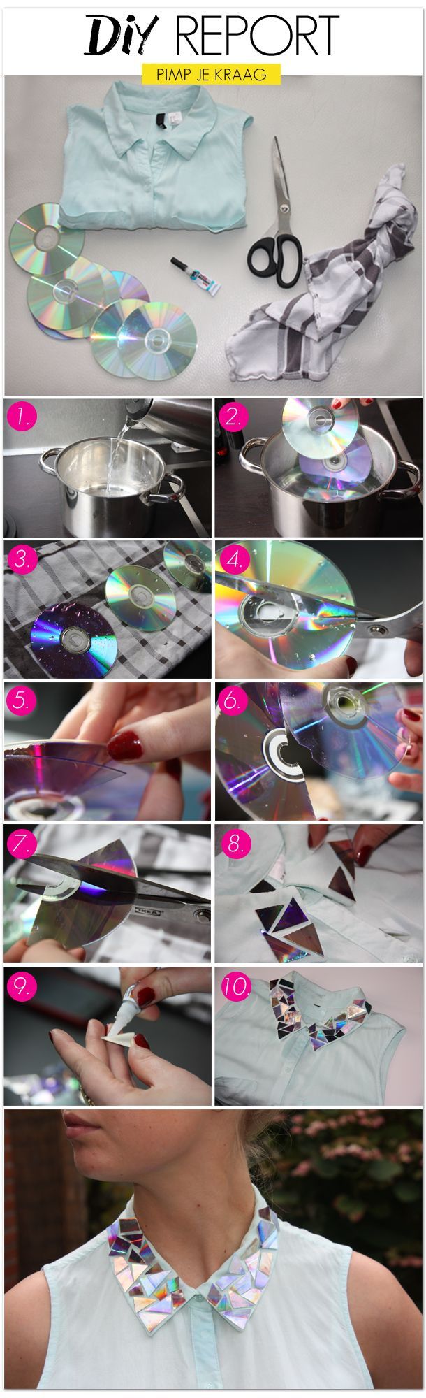CD Collar CD is put in hot water for 5 minutes to separate it into layers, then