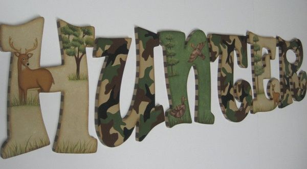 Camo Baby Nursery Handpainted Wall letters  Hunting Outdoor Theme with Buck, Doe