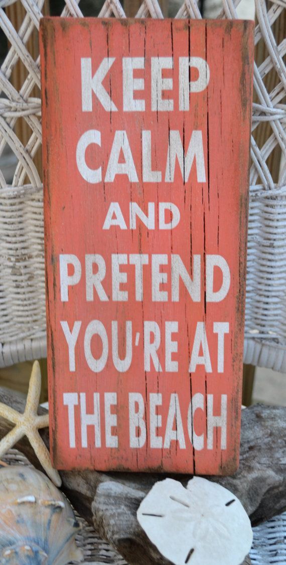 Coral Beach Decor Hand Painted Reclaimed Beach Wood Sign  Keep Calm And Pretend