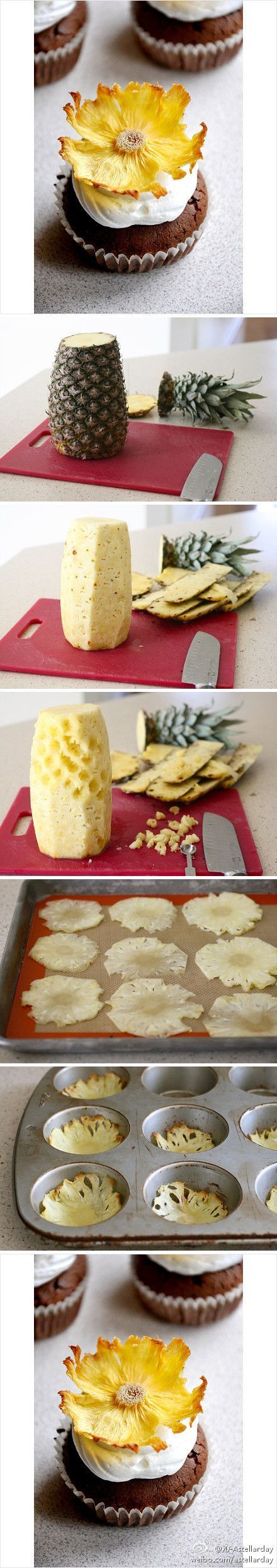 DIY pineapple flowers – a simple & sweet cupcake topper. #sweet #bake