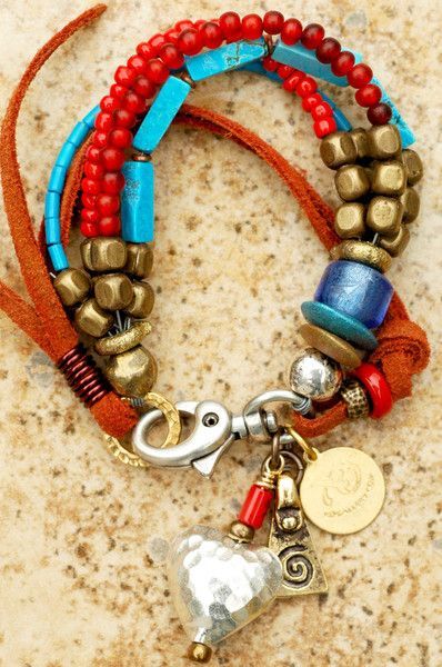 Heart Charm Bracelets: Glass, Mixed Metals and Leather Charm Bracelets