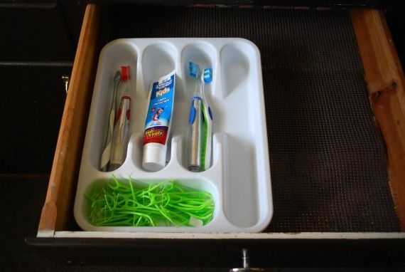 Kids bathroom drawer organization