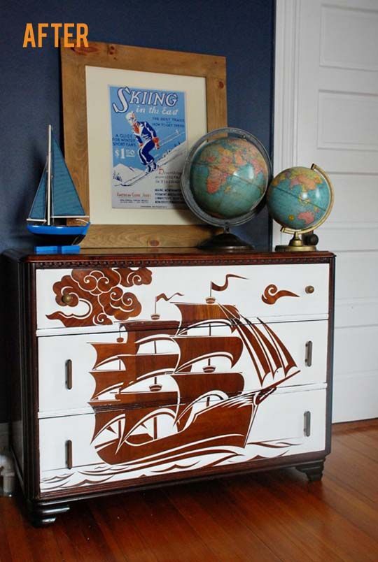LOVE this marine inspired DIY dresser makeover, MUST do this for my boys room. L