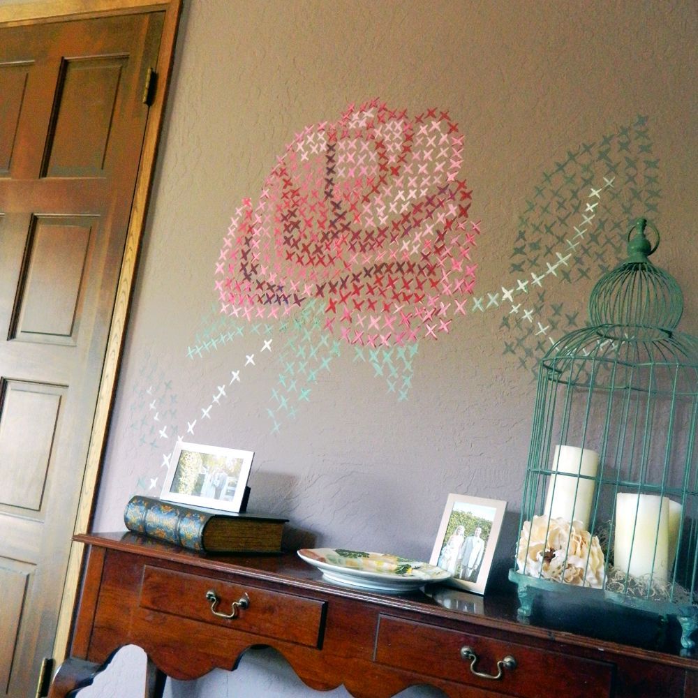 Painted Cross Stitch Wall Mural DIY