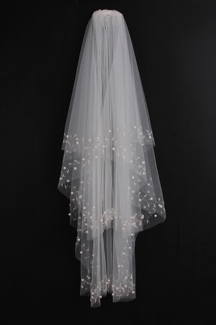 Spectacular 2-tier Elbow Wedding Veils With Beading Edge