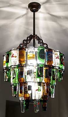 beer bottle chandelier. love this for a bar room or game room