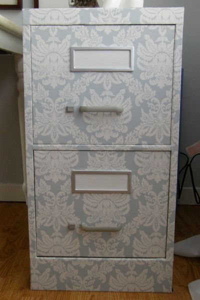 wallpapered file cabinet