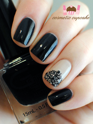 Black and nude.  DIY-able : Put Clear coat (or nude color of choice) of nail pol