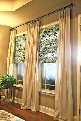 DIY:: Beautiful & EASY Living Room Curtains {No Sew} -Roman Shades are also