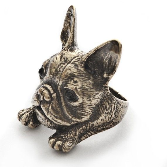 KopoMetal handmade French Bulldog ring Linus golden colour by yaci, $80.00