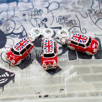 Mini Cooper sterling silver charm (Union Jack, British flag)