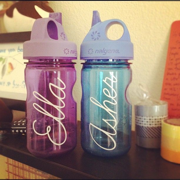 Names on the kids Nalgene bottles, done with Premium Vinyl & Silhouette Came