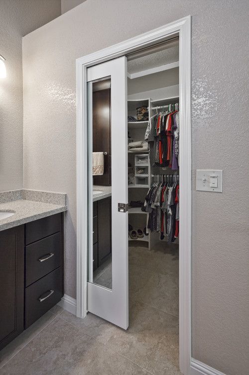 Pocket door with mirror for the closet