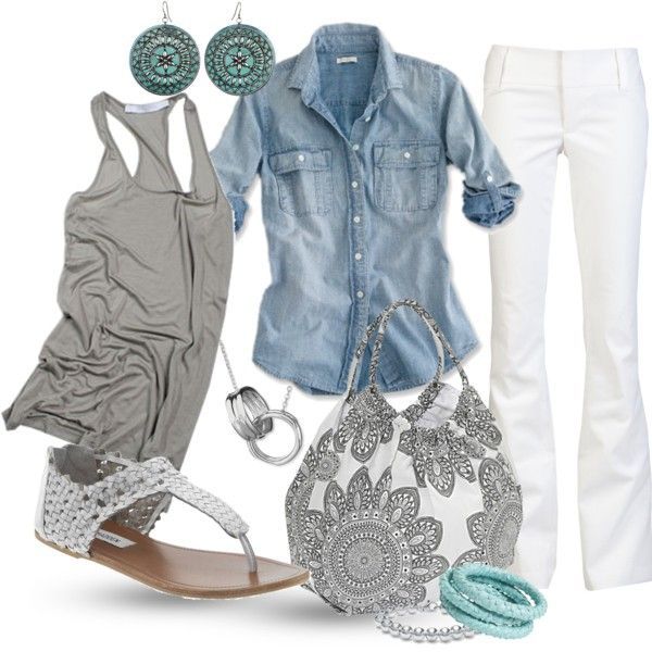 Gray/White & Denim with a touch of turquoise.