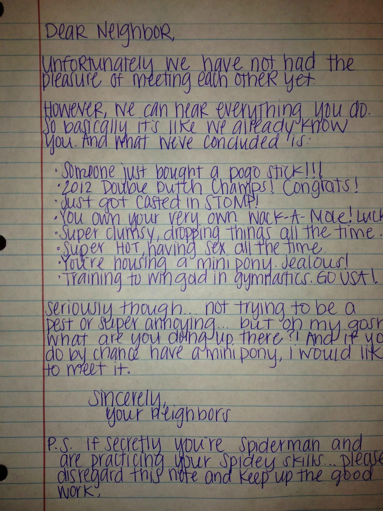 Letter to Upstairs Neighbors. THIS IS FANTASTIC!!!