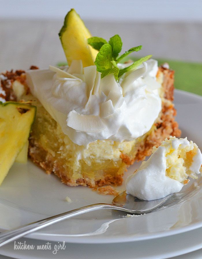 Pina Colada Icebox Pie… a three-layer pineapple, coconut, and cream pie!